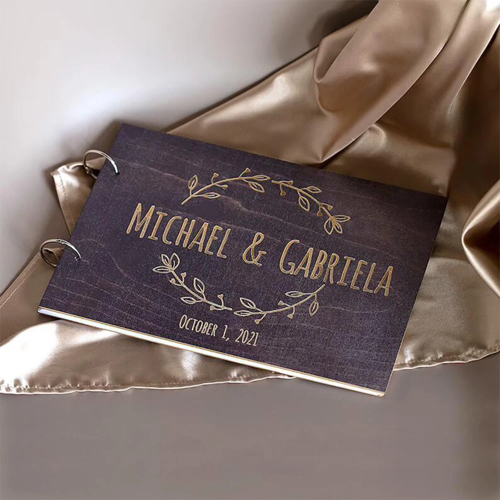 Personalized engraved name, date, wedding sign-in book, memory book, wedding supplies with photos and blessings attached