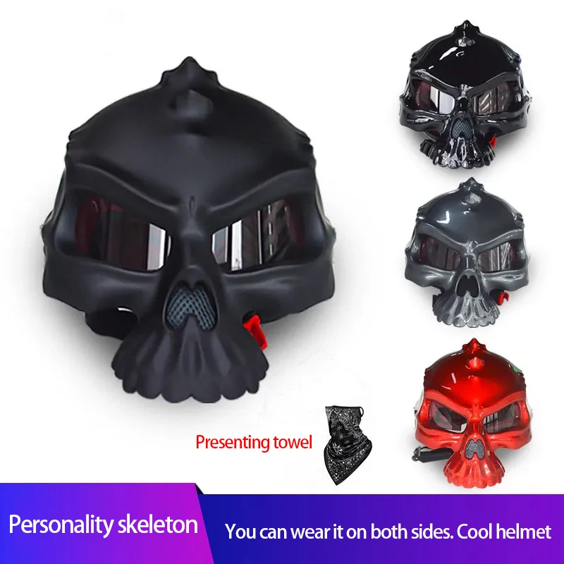 

New personality Skull Mask Retro Harley Helmet Double face wear breathable Alien helmet Personality art helmet