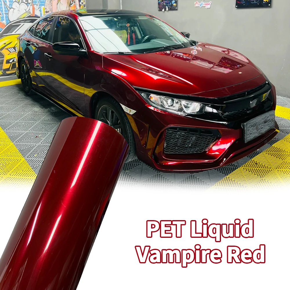 Premium Liquid Metal Vampire Red PET Vinyl Wrap Film Car Motorcycle Body Decal Sticker Protective Cover Auto Tuning Accessories