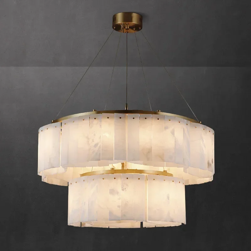 Postmodern luxury Spanish marble pendant light Nordic designer living room master lighting brass snowflake stone pendant light