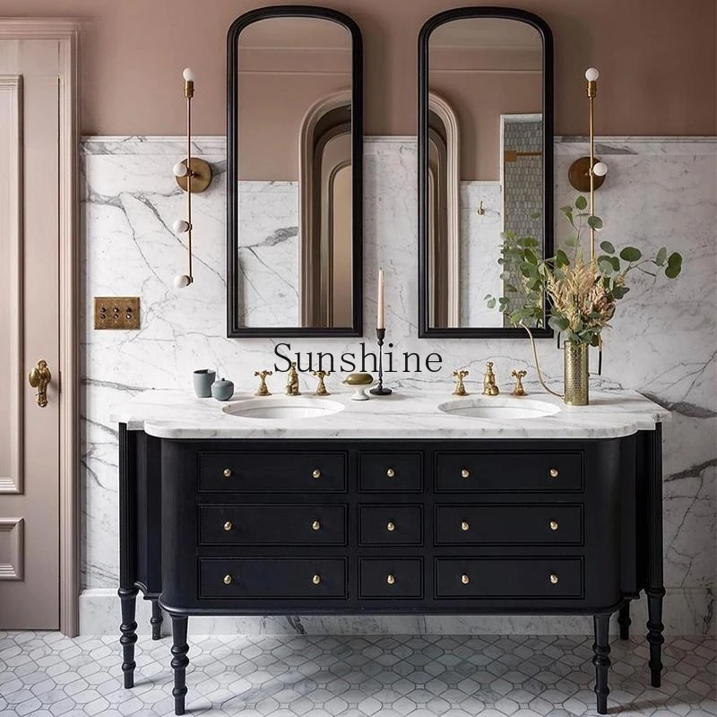 

American modern minimalist bathroom cabinet combination floor-to-ceiling hand and face sink, bathroom solid wood