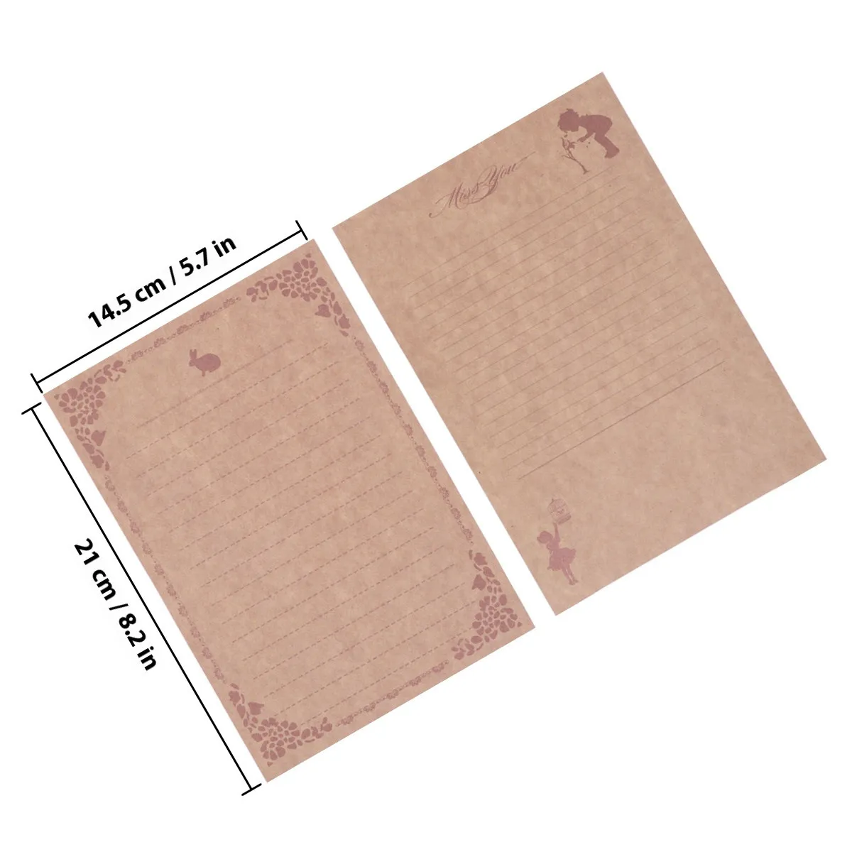 8Pcs Letter Paper Set Vintage Kraft Writing Paper with Matching Envelopes Rabbit Illustration Smooth Texture for Personal Notes