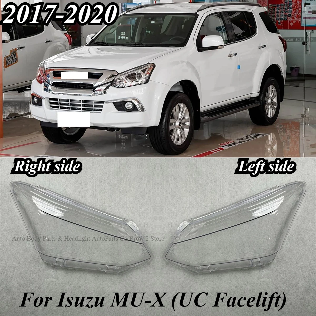 For Isuzu MU‑X Clear PC Front Headlamp Outer Lens Cover Protective Lamp Casing Replacement Shell Fit UC Facelift 2017‑2020