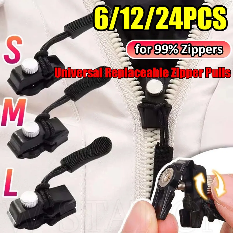 6/12/24Pcs Universal Replacement Zipper Pulls, Quick Zipper Repair Sliders for Clothes, Backpacks, Luggage, Shoes & Boots