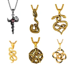 U7 Snake Necklaces for Man Woman Powerful Mysterious Animal Symbol Serpent Ouroboros Retro Gothic Unisex Jewelry QC24