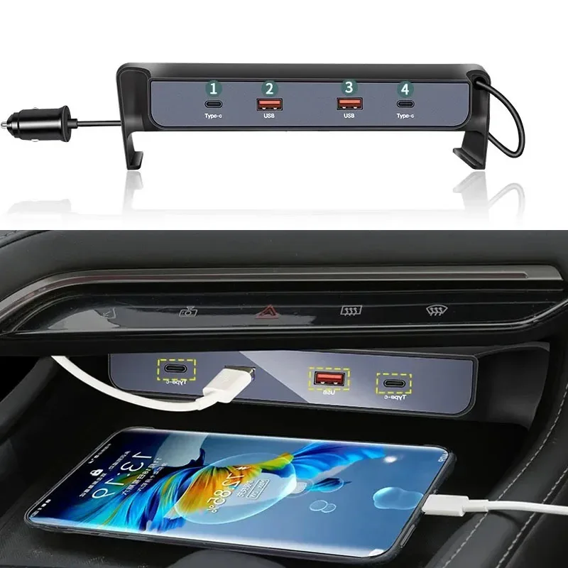 

Car Fast Charger For Zeekr 001 2022 2023 2024 90W USB Shunt Hub Splitter With Cigarette Light To Adapter Type C USB Charging