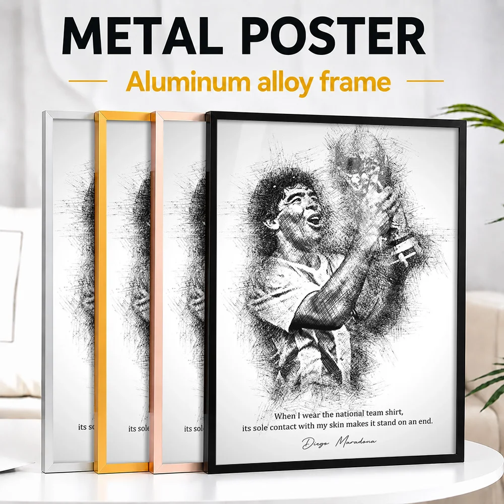 Maradona Argentina Framed Metal Print Personalized Sketch Drawing Wall Art For Sports Lounge And Clubhouse, Football Fan Gift