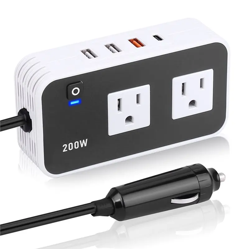 24-hour-delivery-200w-automotive-power-inverter-automotive-adapter-plug-socket-with-3-usb-ports-1-tep-c-port-us-plug