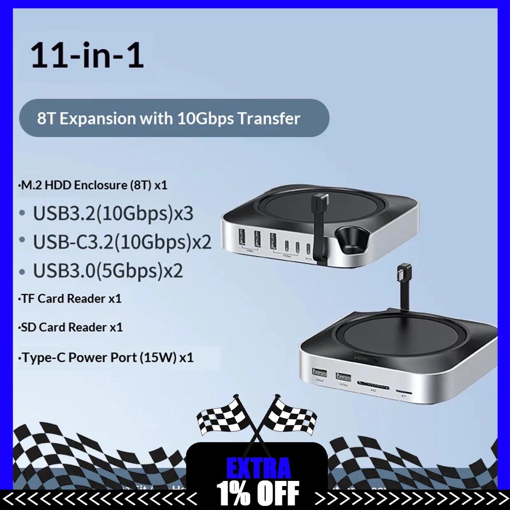 UGREEN 11 IN 1  Expansion Dock USB Typec HDMI Suitable For Macmini M4Pro Expand 8TB Memory 10Gbps Transmission Solid-state drive