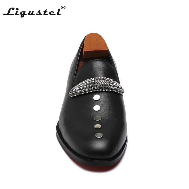 Ligustel Man Original Handmade Red Bottom Casual Shoes For Men Wedding Party Black Leather Loafers Shoes Male With Plus Size