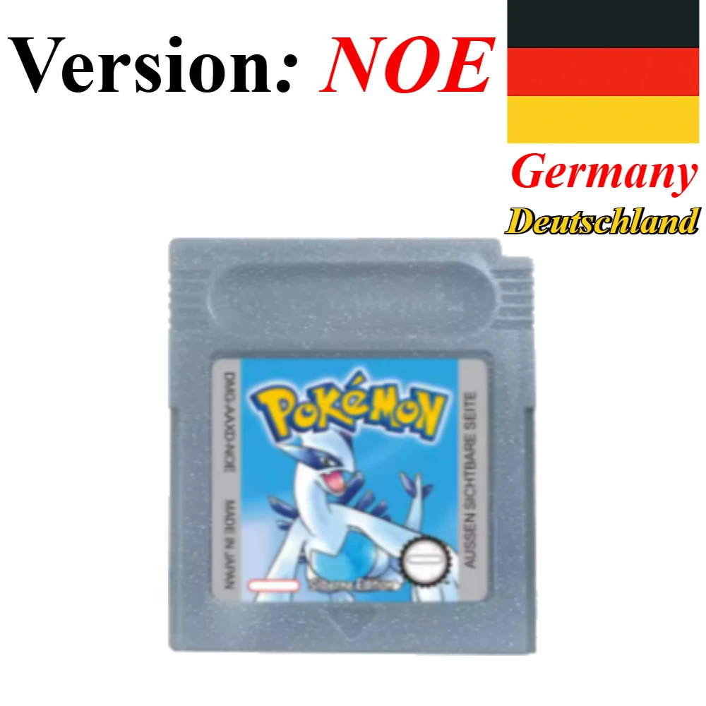 7 Stile Pokémon 16-Bit GBC Spielmodule Rot Blau Grün Gold Silber Kristall Gelb Version USA/FRA/NOE/ESP Version Englisch