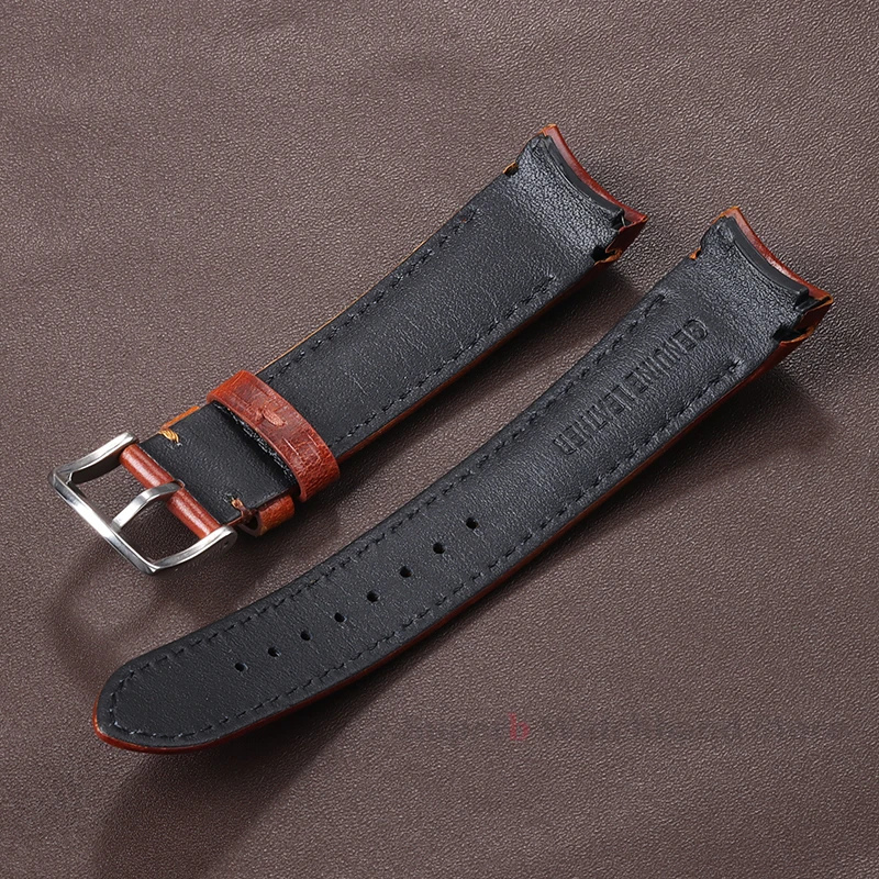 男性と女性のためのユニバーサルオイルワックスレザーストラップ,湾曲したエンドバンド,牛革ブレスレット,時計アクセサリー,高品質,20mm, 22mm