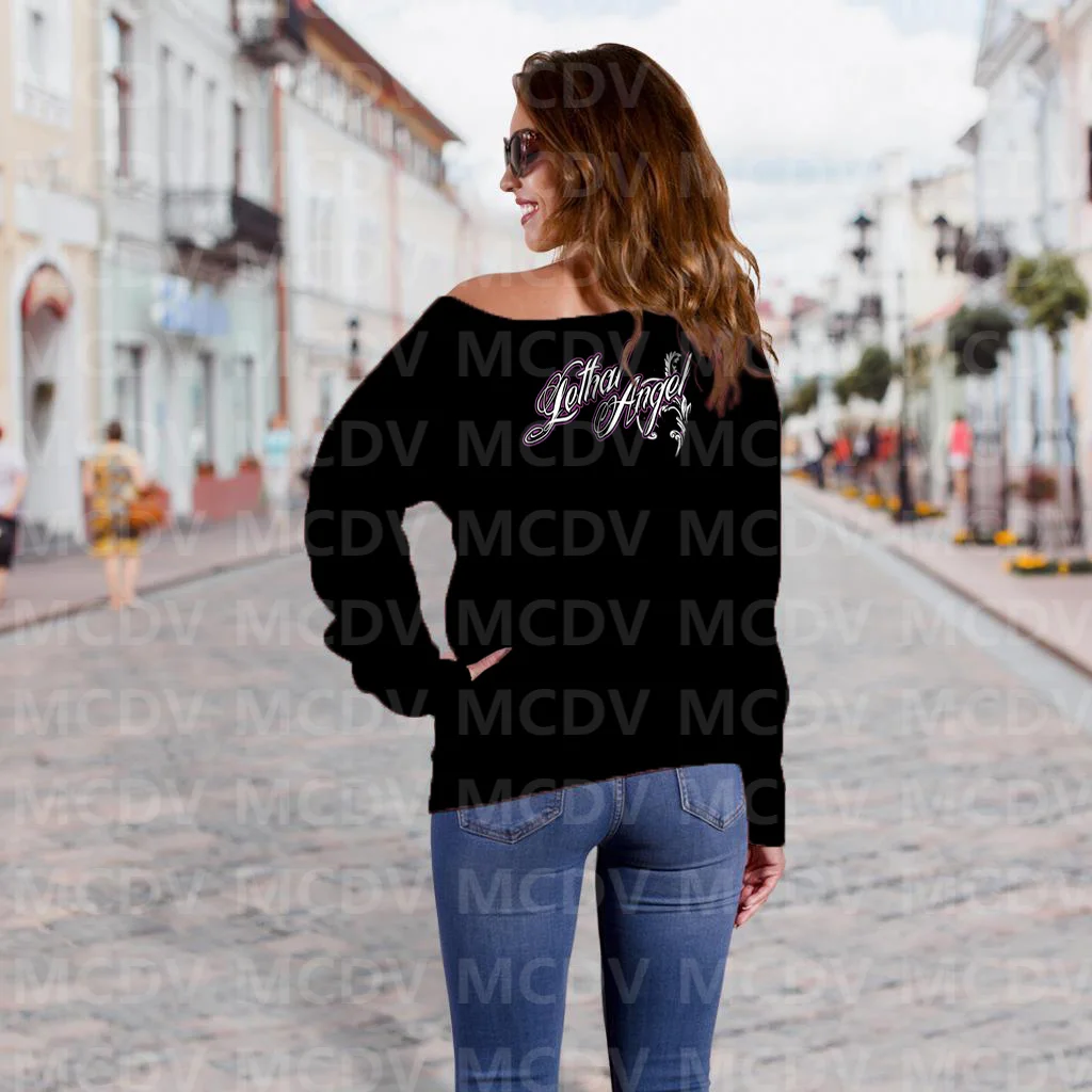 Maglione con spalle scoperte da donna con teschio stampato in 3D Pullover Casual a maniche lunghe da donna