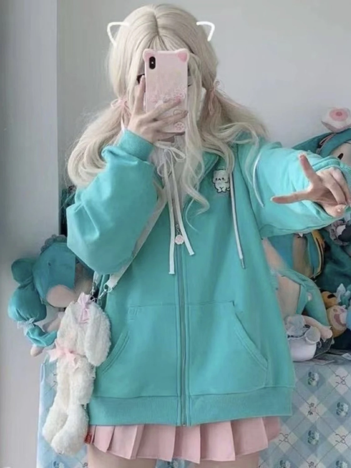 Subculture Harajuku Vintage Safari Coats with Hooded Women Zipper Sweatshirts Casual Streetwear Grunge Jacket Y2k Stand Neck