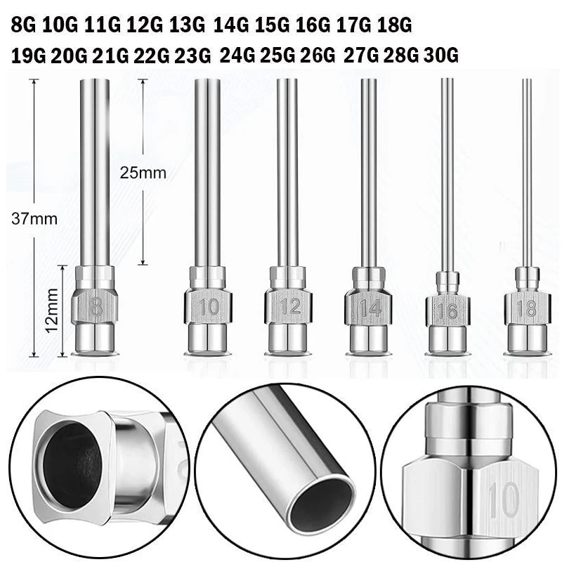 Cânula Comprimento Dispensador Agulha Ponta Blunt Todo Metal 0.5 Polegadas Polegada 1.5 Polegadas Polegadas 8g10g 12g14g 1.26g 12 Peças