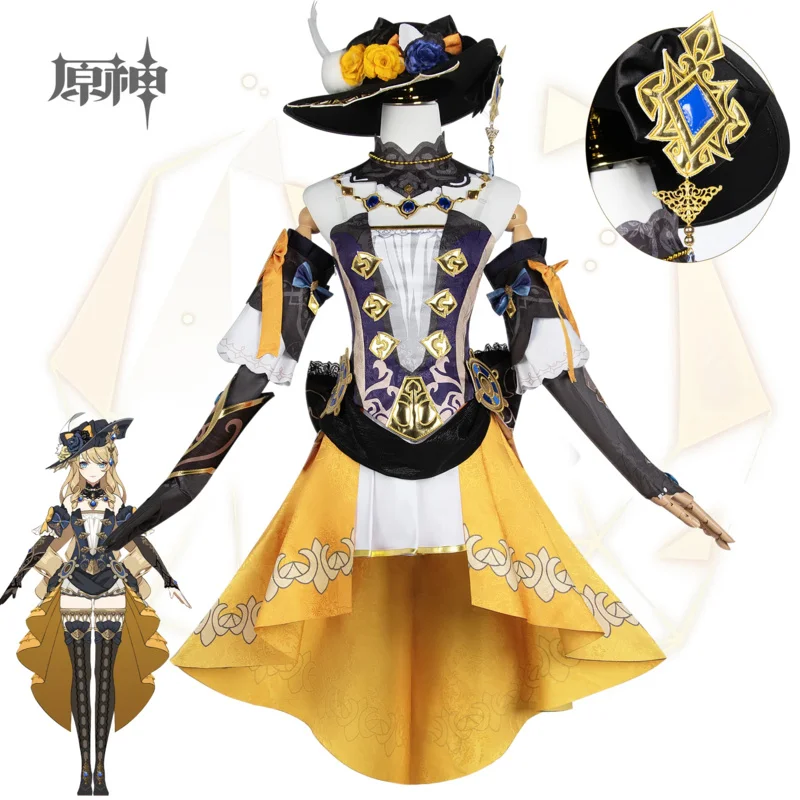 Navia Cosplay Impact Costume Wig Hat Set Women Dress Uniform Halloween Party for Girls Outfit