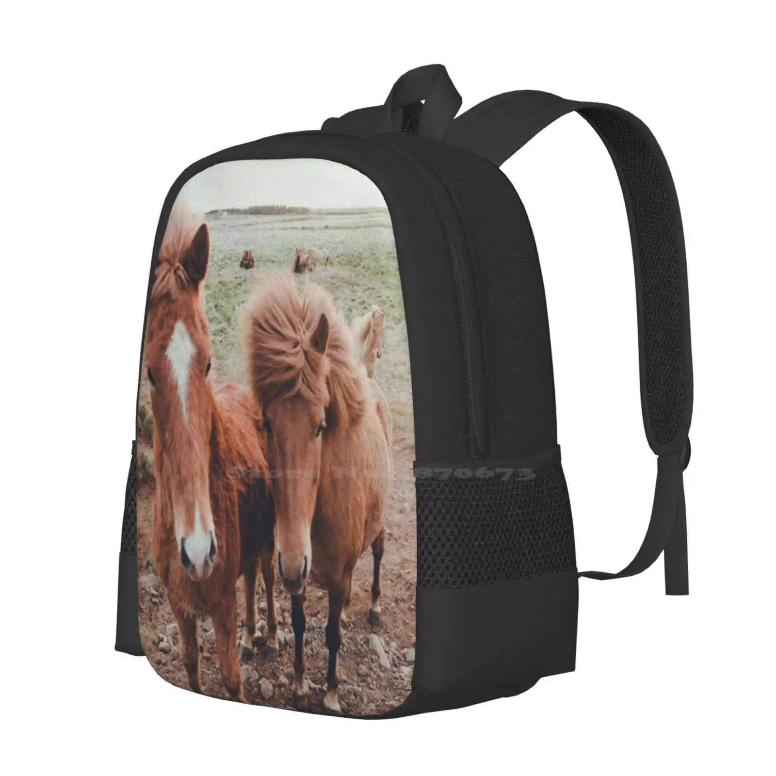 Icelandic Ponies Backpacks For School Teenagers Girls Travel Bags Ponies Horses Animals Nature Iceland Travel Wanderlust Golden