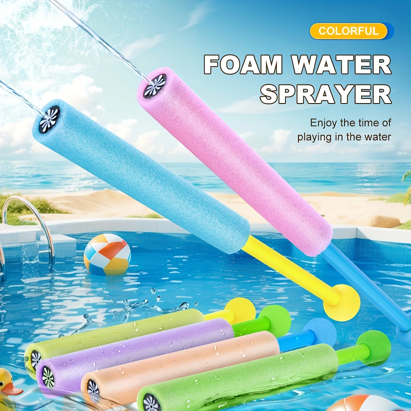 

6-Pack Colorful Foam Water Spray, Colorful, Summer Entertainment, Family and Friends Outdoor Water Games