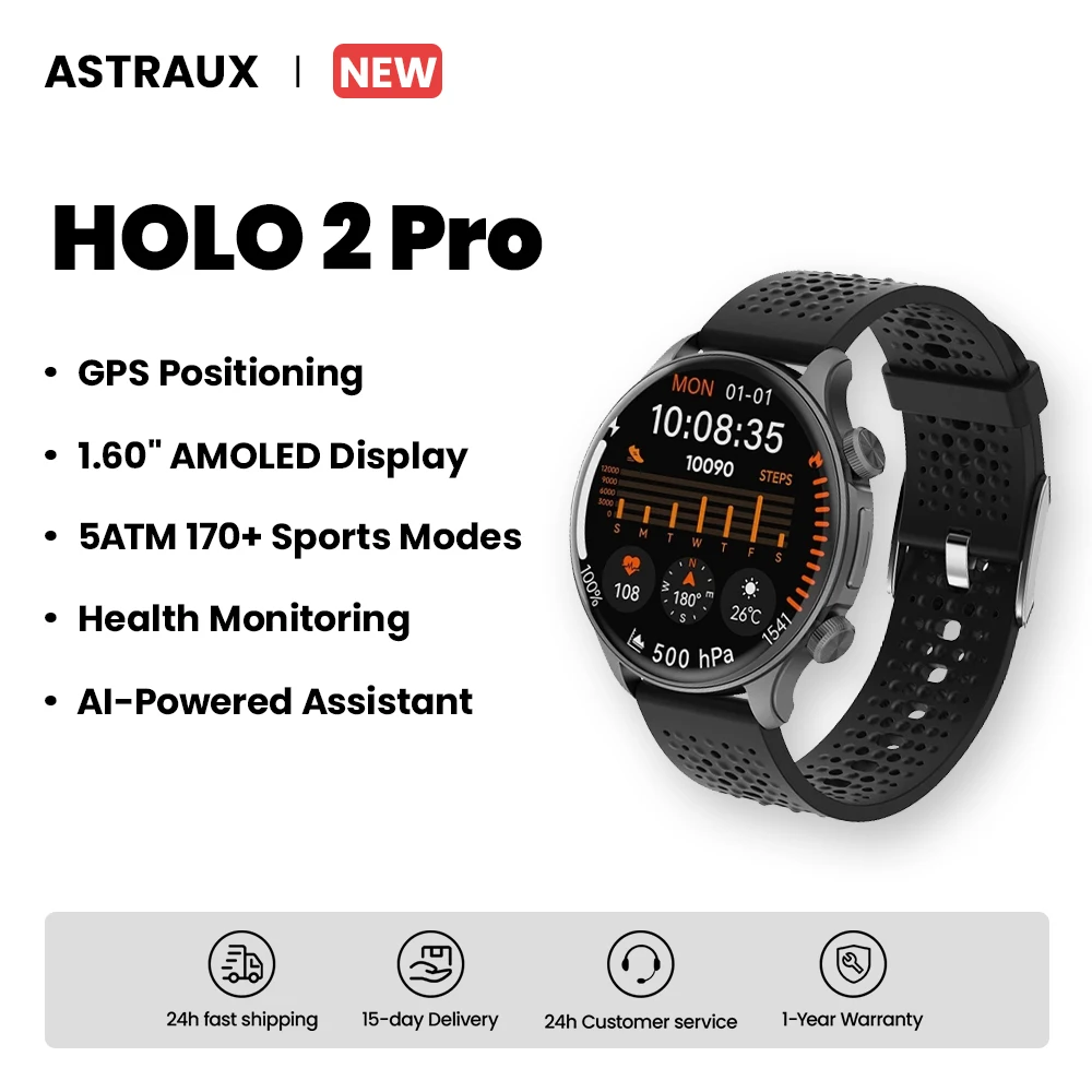 

ASTRAUX HOLO 2 Pro GPS Smart Watch 5ATM Waterproof Built-in Dual-band GNSS Compass Smartwatch 2025 New AI-Powered Assistant