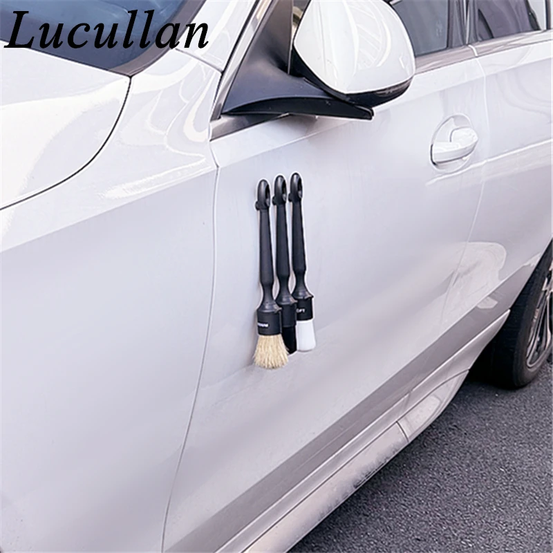 Lucullan 3 in1 Magnetic Interchangeable Detailing Brush Set Soft Bristle for Interior Wheel Rim Gap Cleaning