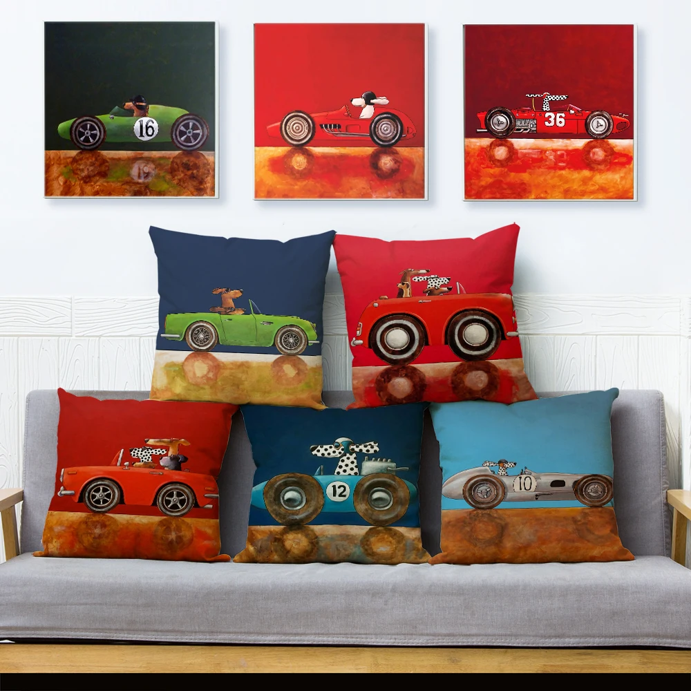 Colorful Cartoon Driving Dog Cushion Cover Decor Lovely Pet Animal Pillowcase Polyester Pillow Case for Sofa Home Car 45x45cm