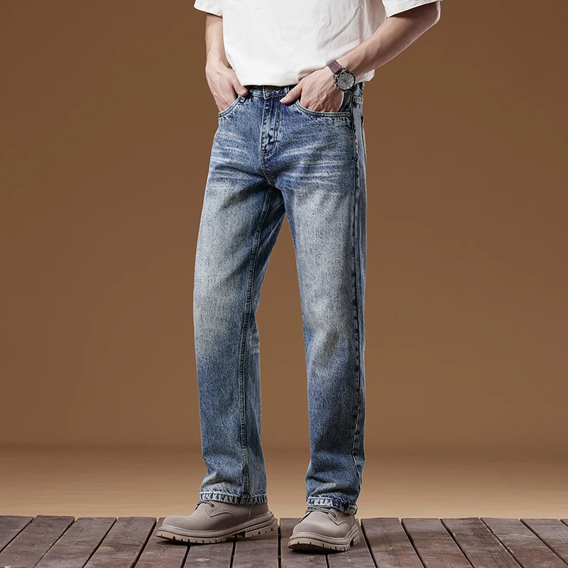 KSTUN 2025 Spring Men's Straight Jeans Wide Leg Men Denim Pants Streetwear Vintage Male Trousers Clothing Classic Dad Jeans