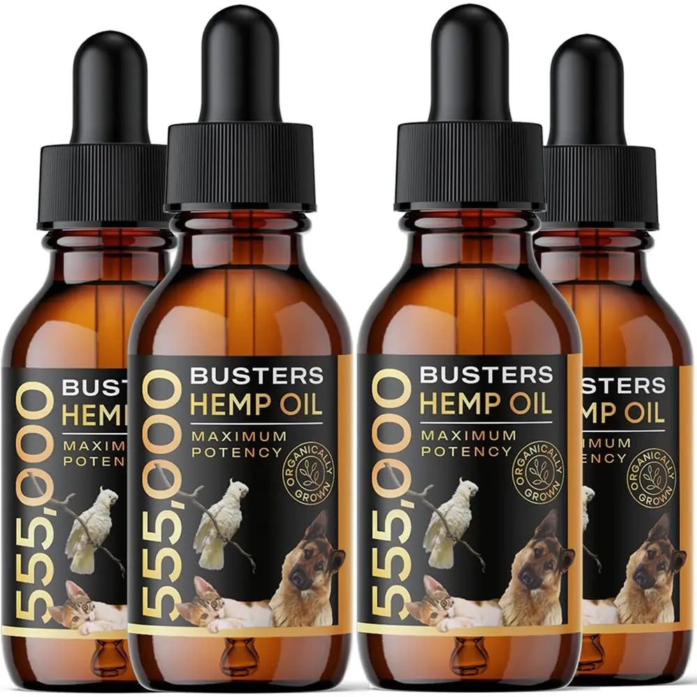 Aceite de Cáñamo Orgánico Buster's para Perros y Mascotas, Paquete de 4 - Suministro para 8 Meses, Botella Grande de 60 ml, Hecho en EE. UU. - Fórmula Milagrosa, Equilibrio Perfecto