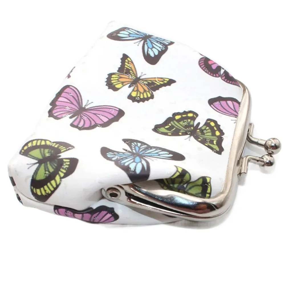 Storage Bag PU Leather Kiss Lock Wallet Colorful Waterproof Butterfly Printed Pouch Polyester Small Zero Wallet Travel