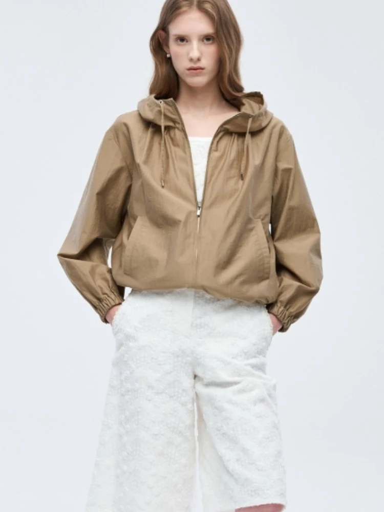

Casual Loose Fit Short Jacket Women's Summer 2026 Korean Style Daily Wear Sun Protection Light Weight Cotton Zipper Closure