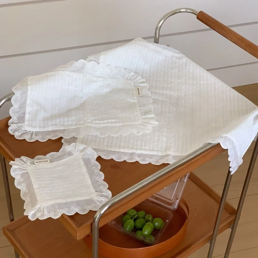 Korean Style Soft Flounced Lace Ruffle Placemats Dust-proof Multi-purpose Lace Napkins Cotton Napkins Dining
