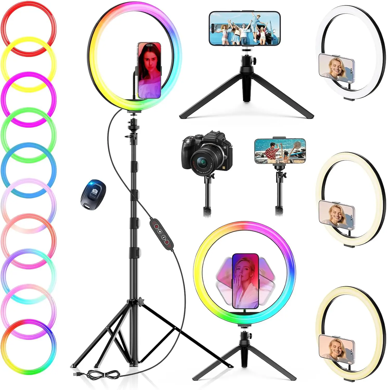 

12" Selfie Ring Light with 73" Extendable Tripod Stand: Desk Selfie Lights 38 Color Modes, Upgrade 3 in 1 Dimmable Ad