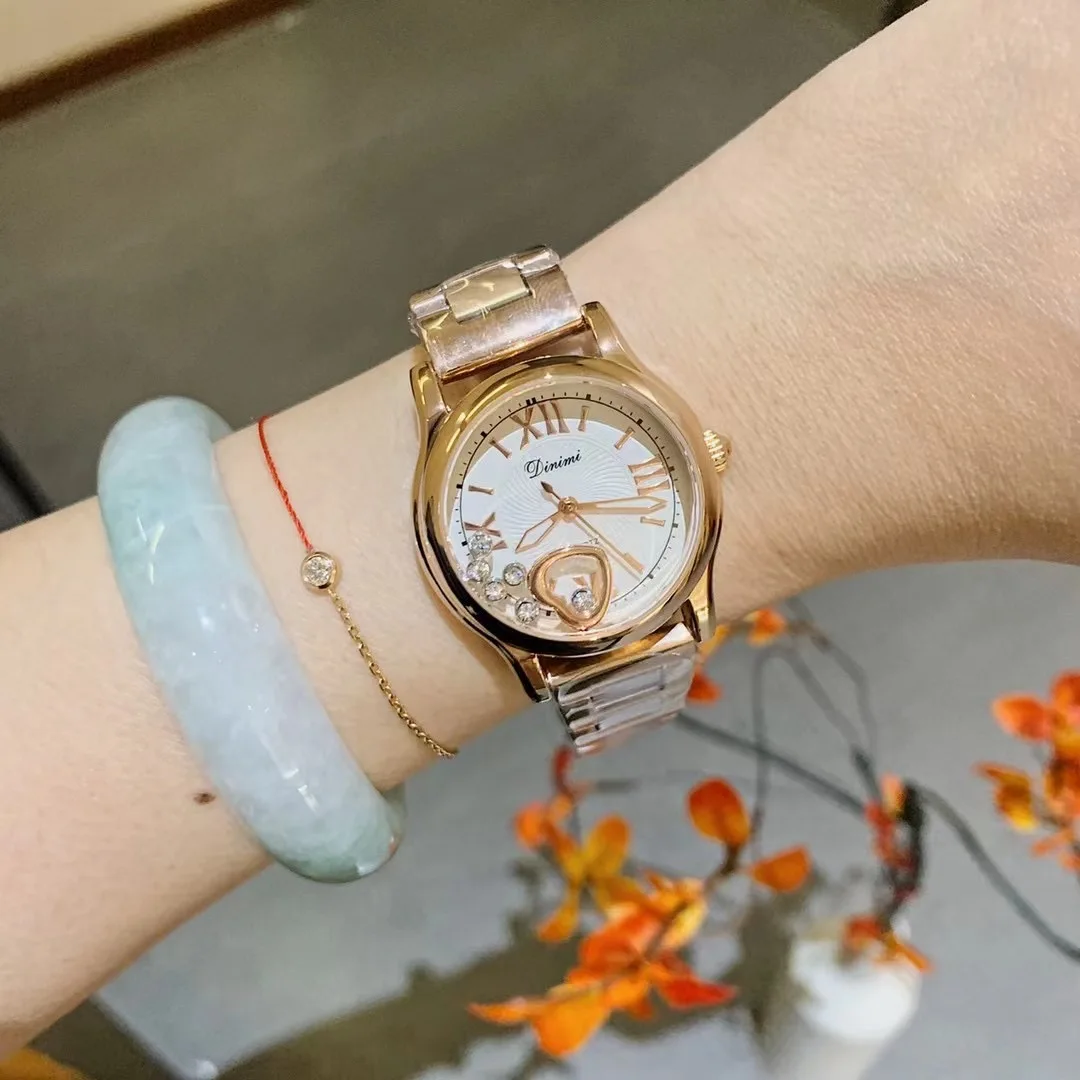 Sweet LOVE Gift Moving Heart Crystals Watches for Women Steel Leather Strap Wrist watch Quartz Roman Watch Waterproof Relogios