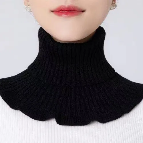 Woolen Knitted Scarf with Fake Collar Women Small Shawl Autumn Winter Pullover Warm Neck Protection Shoulder Lap Sweater Collar