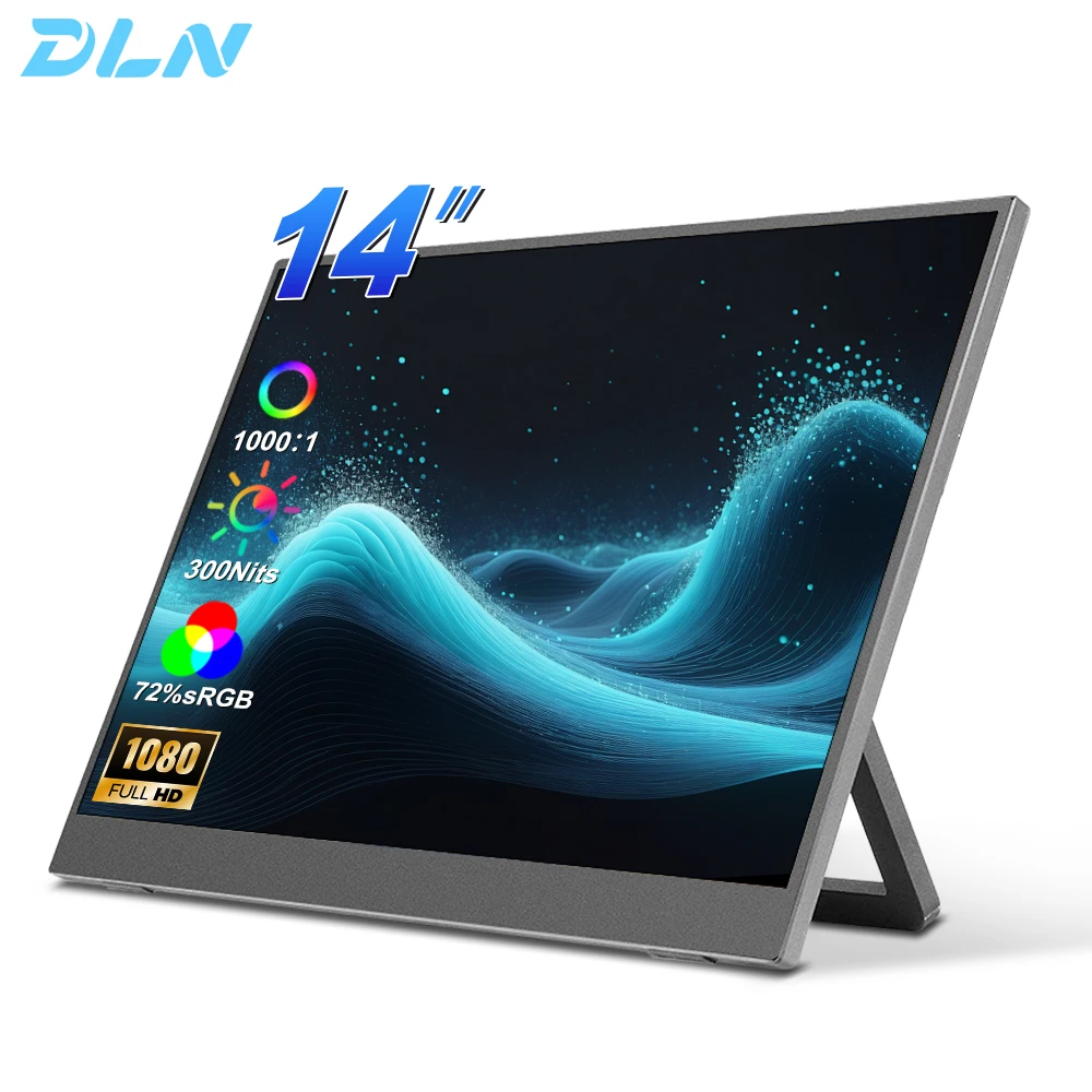 DLN 14-inch Portable Monitor 1000:1 1080p 45RGB Laptop Screen Extender Support Rod Type Monitor Display For Gaming & Mac