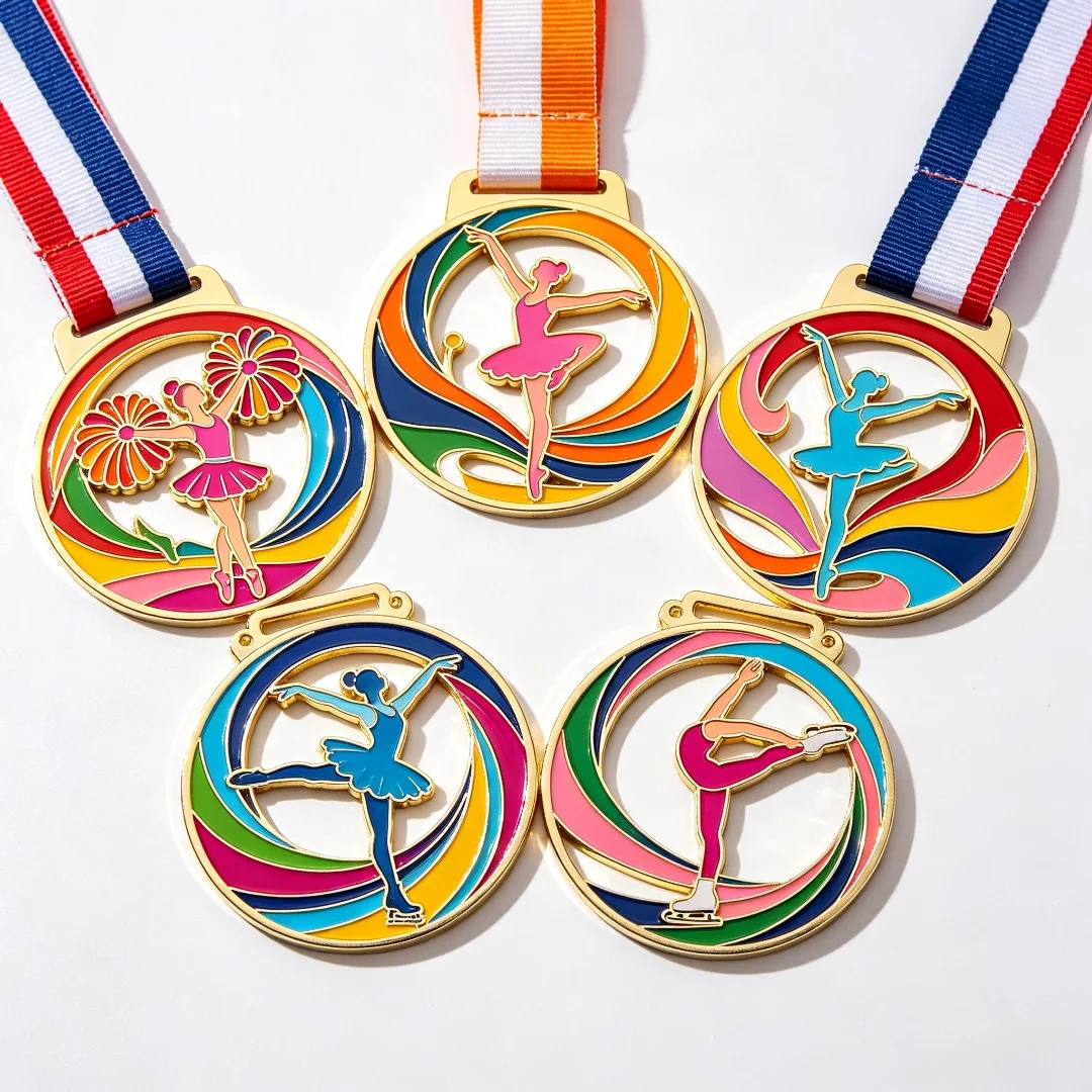 Medalla Deportiva Personalizada para Danza y Gimnasia, Medalla de Premio Personalizada para Ballet, Cheerleading y Patinaje con Cinta