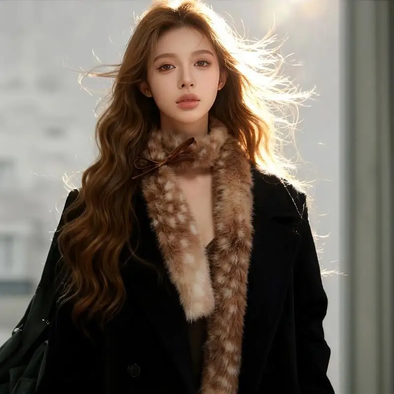 

Winter Faux Fur Imitation Reindeer Furry Scarf Warm Shawl Christmas Decorative Y2k Plush Long Scarf Autumn Winter Spotted Scarf