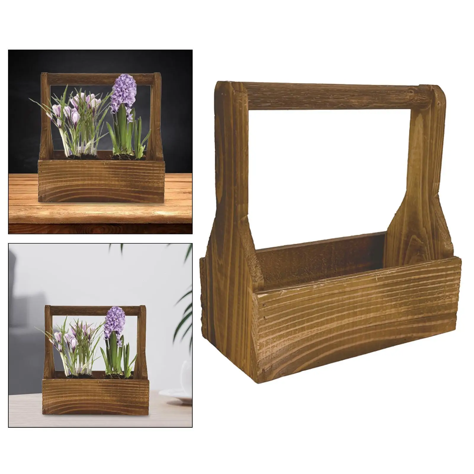 Wooden Planter Pot Practical Stable Elegant Planting Container with Handles for Balcony Desktop Office Yard Indoor Outdoor