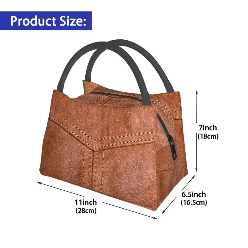 Brown Leather Texture Print Portable Lunch Box for Women Multifunction Medieval Style Cooler Thermal Food Insulated Lunch Bag