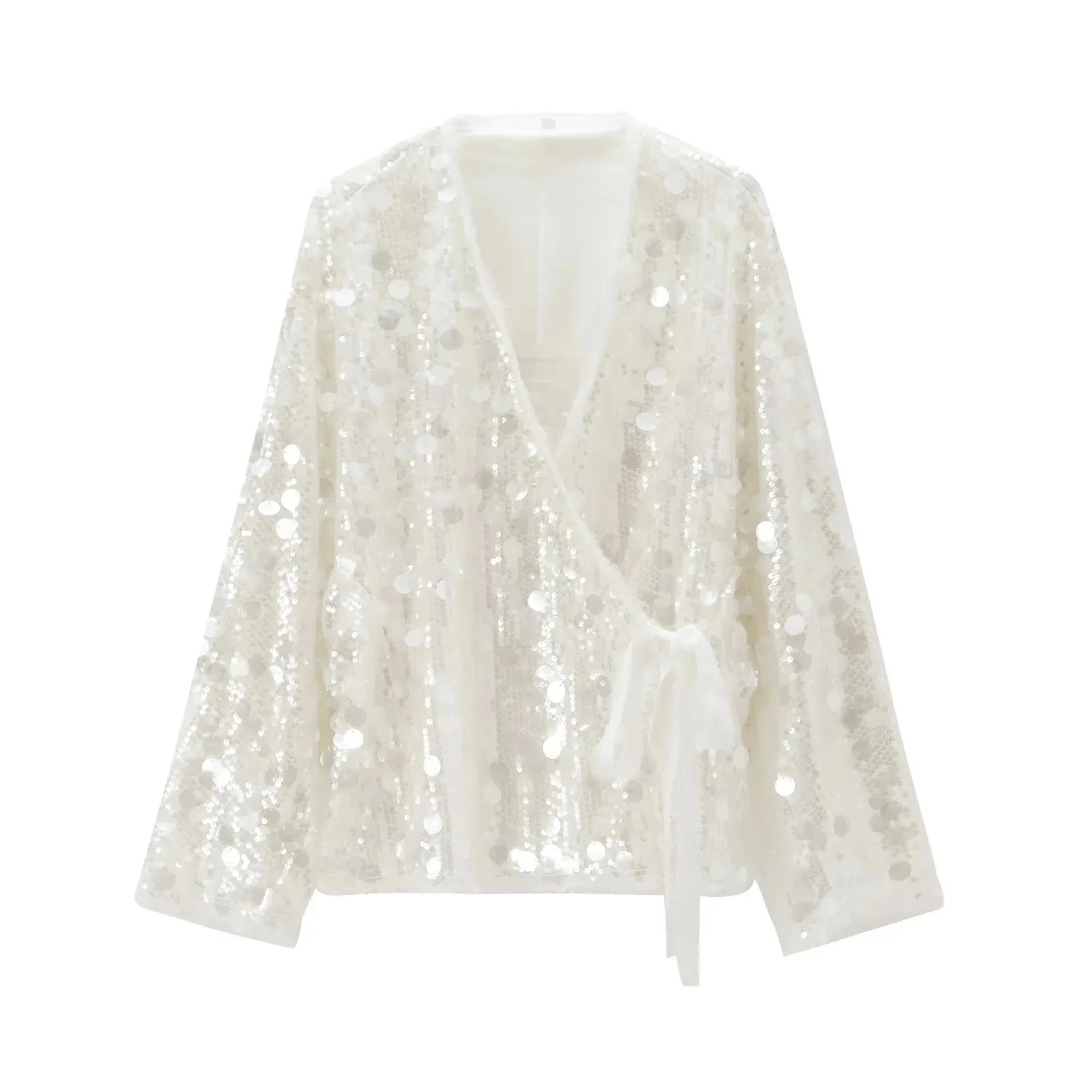 

2025 Spring Autumn New Fashion Glitter Decorative Women Long Sleeve Jacket Versatile Solid Color Female Coats