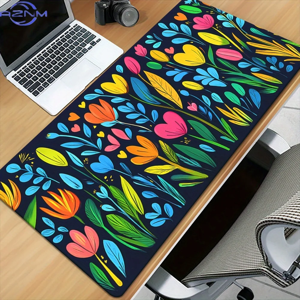 1pc Colorful Flower Pattern HD Printed Pad for Desk, Multi Functional XXL Mousepad, Keyboard Gaming Mouse Mats, Office Computer