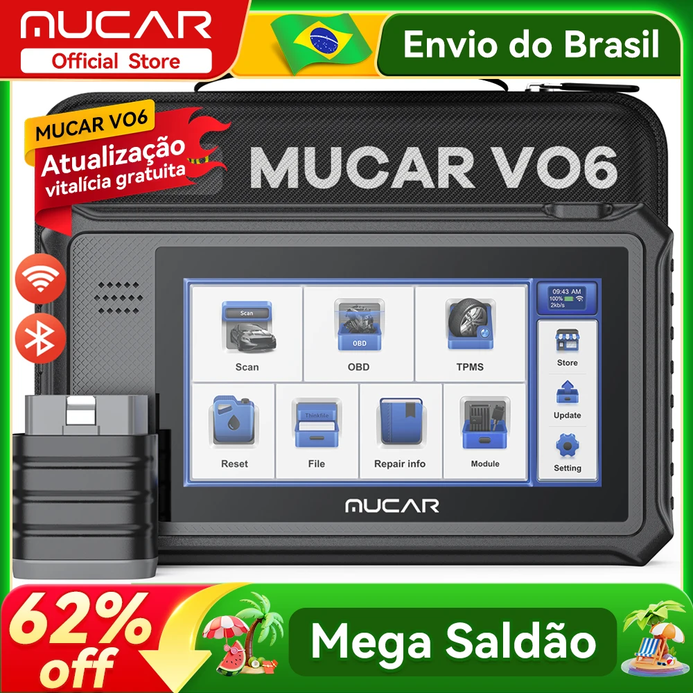 Versão global MUCAR VO6 OBD2 Scanner Todos os Sistemas de Diagnóstico com 28 Reset Auto VIN/IMMO/EPB/BMS/SAS/ABS/TPMS Sevice Lifetime Free Update 32GB