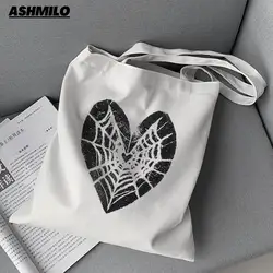 Kawaii Y2k Spider Web Canvas Tote Bag Eco Shopping Bag borsa a tracolla donna borsa Shopper pieghevole femminile