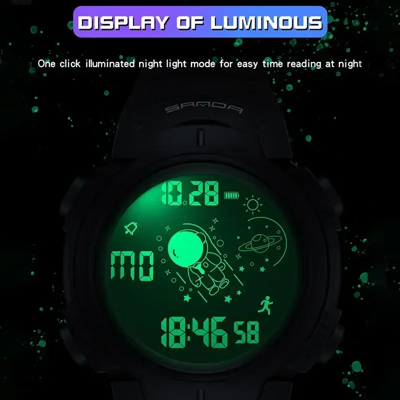 SANDA นาฬิกาผู้ชายทหารกลางแจ้งกีฬานาฬิกาข้อมือกันน้ํา LED Digital Luminous นักเรียนนับถอยหลังชายนาฬิกาอิเล็กทรอนิกส์