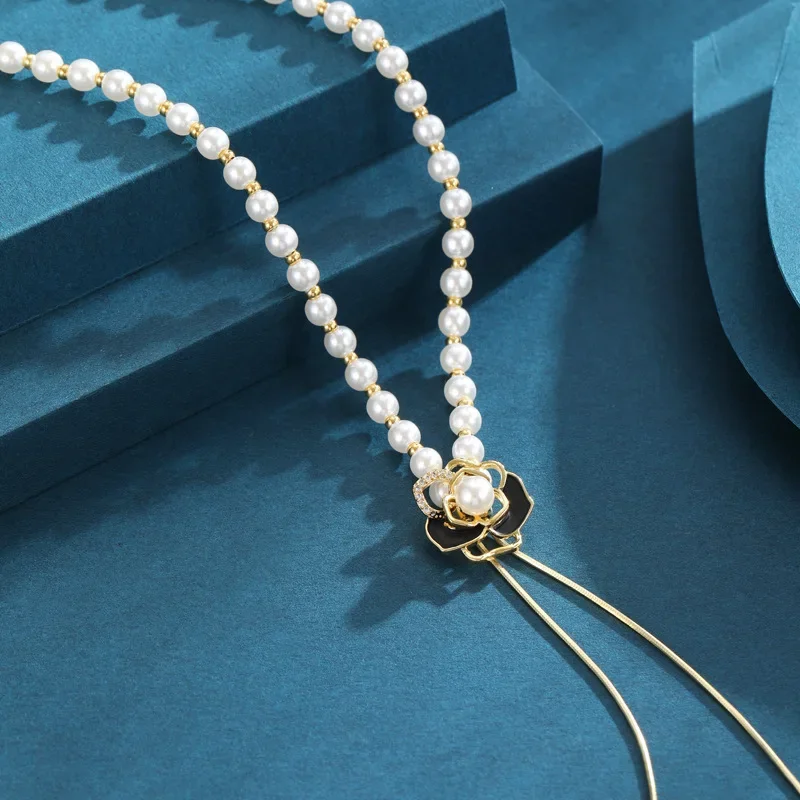 سلسلة سترة وردية متعددة الاستخدامات، قلادة، سلسلة سترة، سلسلة طويلة يمكن سحبها وتعديلها، أنيقة وعصرية