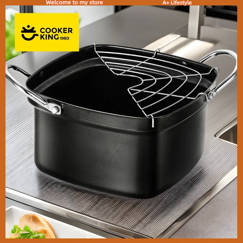 

COOKER KING Фритюрница Spot Goods Японская мини-фритюрница со стойкой для слива масла Железный горшок без покрытия Горшок для картофеля фри Подходит для газа