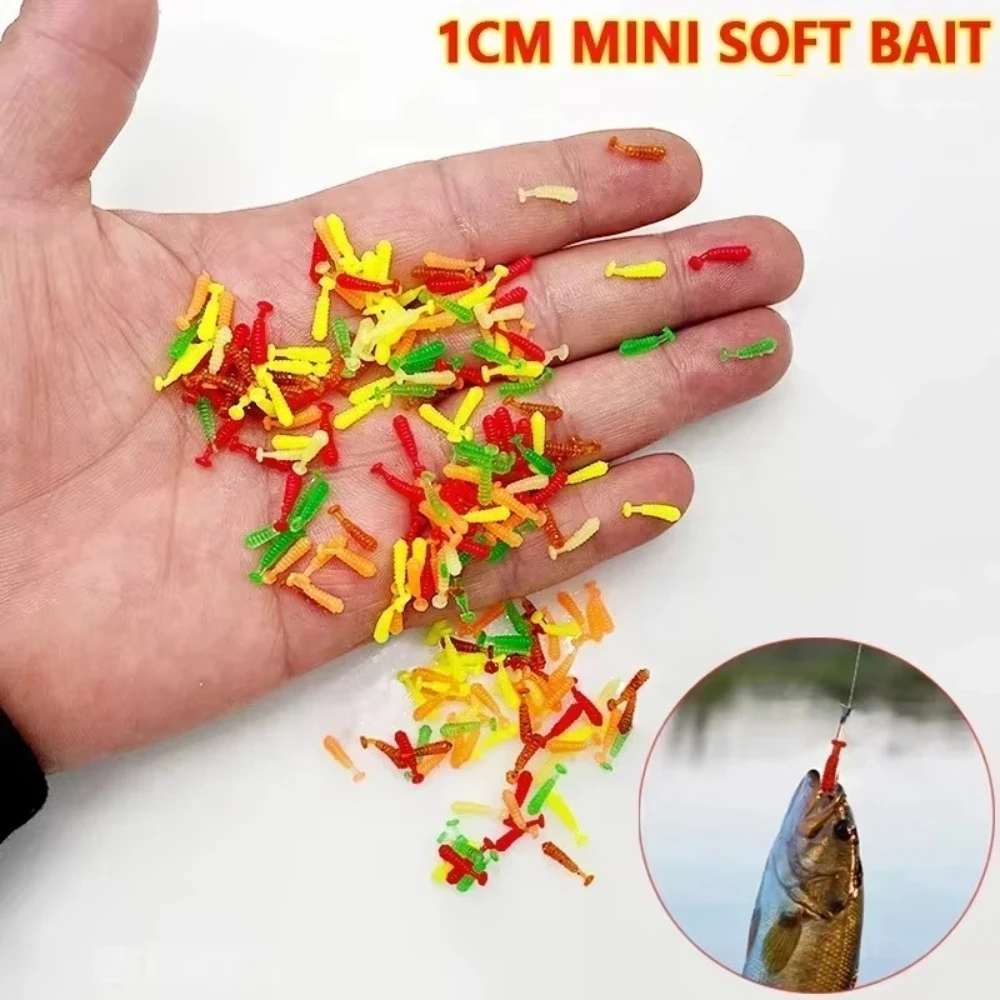

100Pcs 1cm Mini Silicone Fishing Tackle Artificial Silicone Soft Bait Fluorescent Worm Bait Artificial Wobbler Carp Fishing Lure