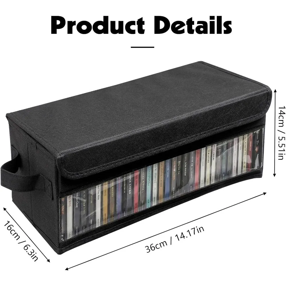 CD Storage Box Stackable With Handle Holds 64 CD/DVD Jewel Case Organizer Holder
