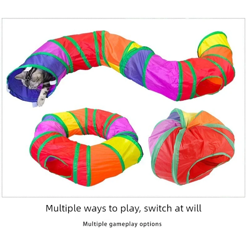 Cat Tunnel Teaser Stick, Kitten Tunnel Toy, Self-Entertaining, Relieves Boredom, Consumes Energy, Rainbow Tunnel Toy