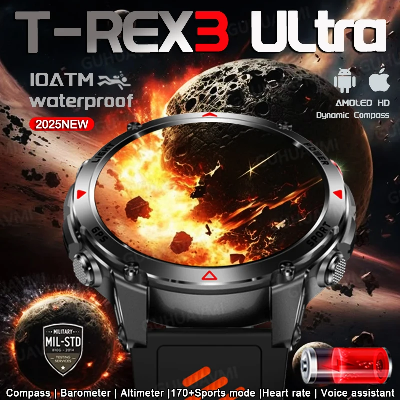 2025 جديد العسكرية في الهواء الطلق BT دعوة ساعة ذكية المدمج في نظام تحديد المواقع البوصلة مقياس الارتفاع الجوي 10ATM مقاوم للماء الرياضة Smartwatche الرجال