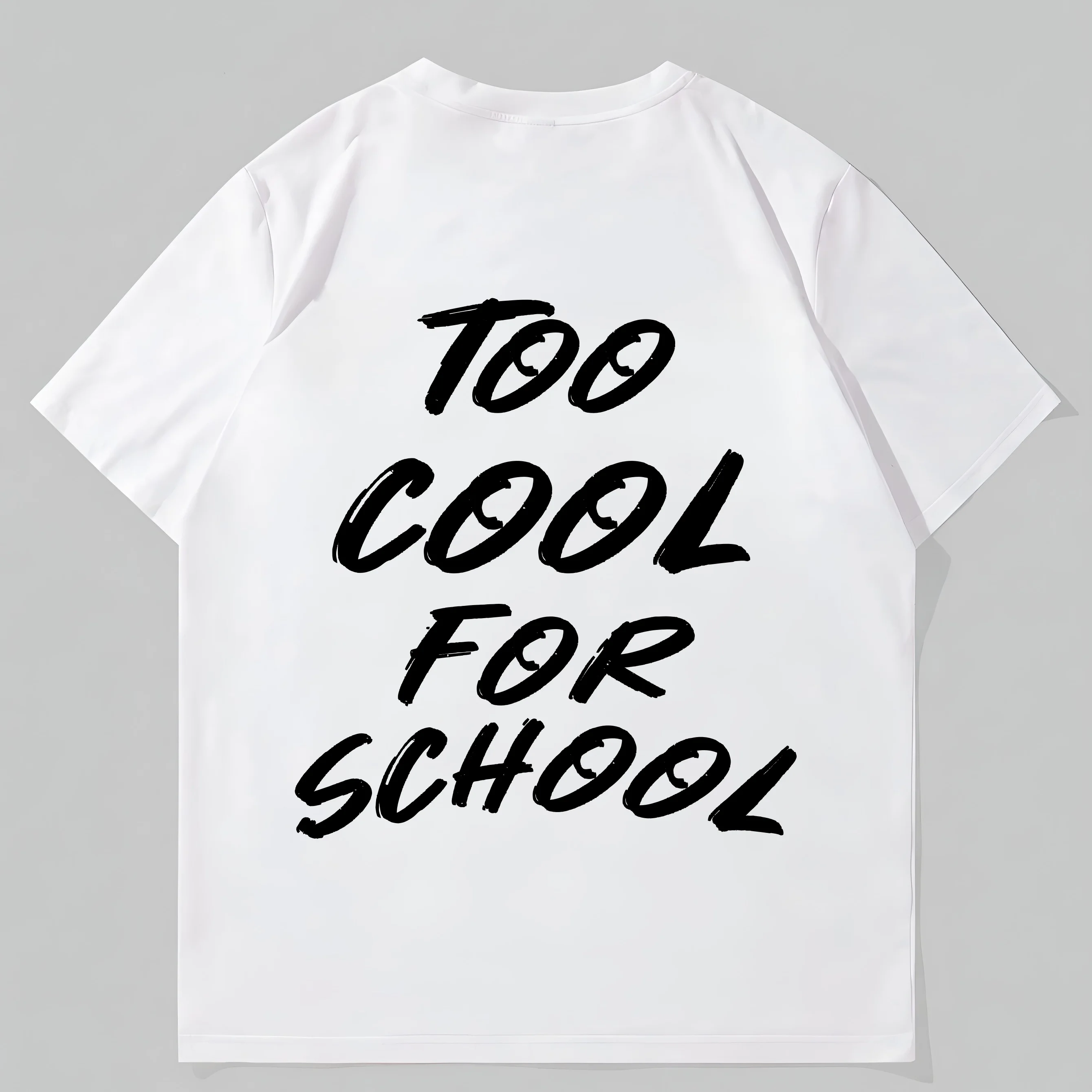 

Teevo White T-Shirt with Too Cool For School Text Print for Casual Wear